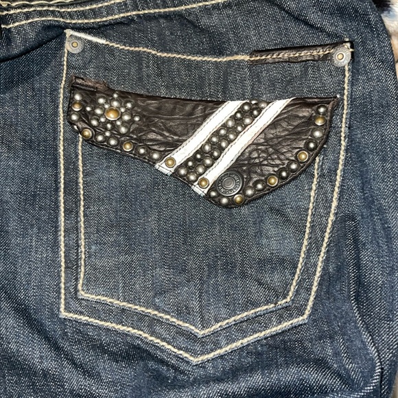 Mens Robins Jeans Racer Zipper Leather Flap Pocket Wings size 42 - Picture 3 of 12